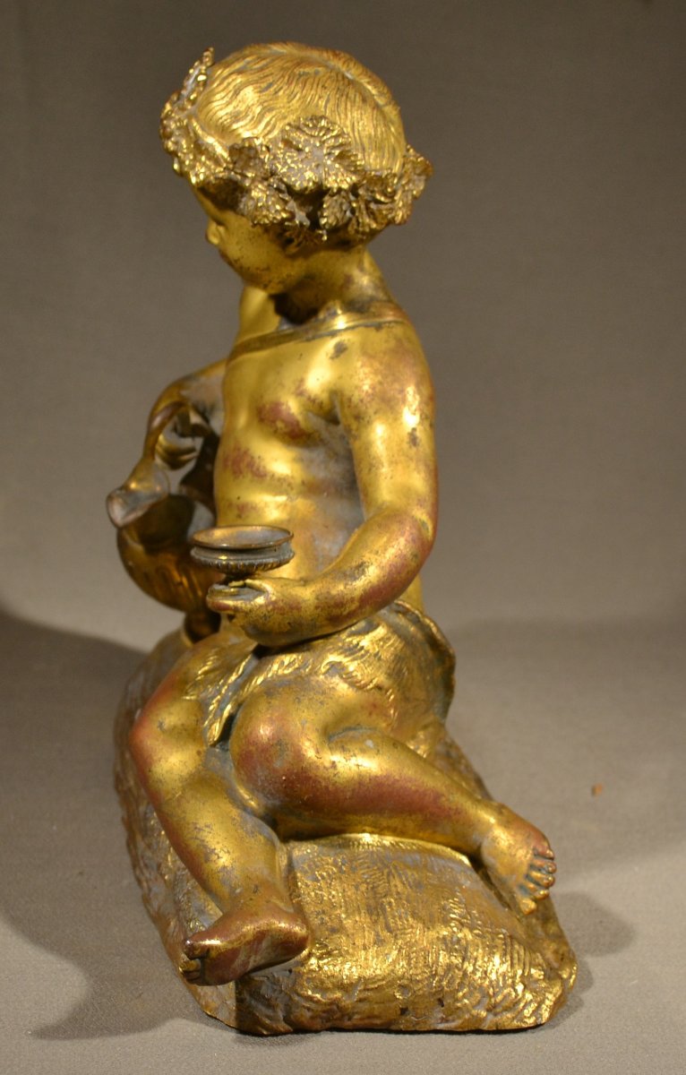 Statuette d'enfant bachique en bronze doré de style rocaille. France Paris 19° siècle.  -photo-3