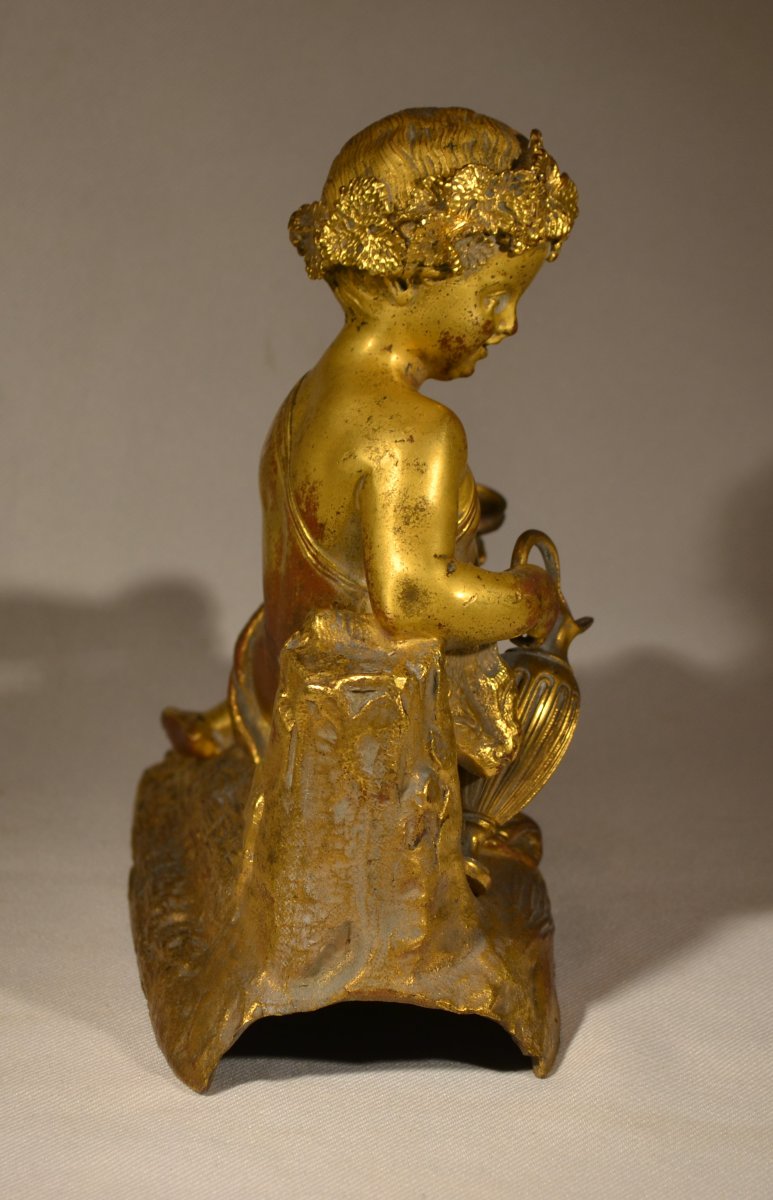 Statuette d'enfant bachique en bronze doré de style rocaille. France Paris 19° siècle.  -photo-4