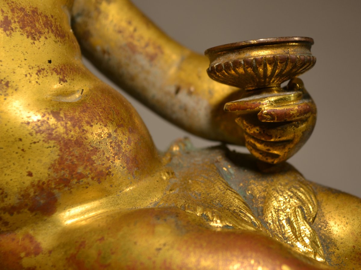 Statuette d'enfant bachique en bronze doré de style rocaille. France Paris 19° siècle.  -photo-5