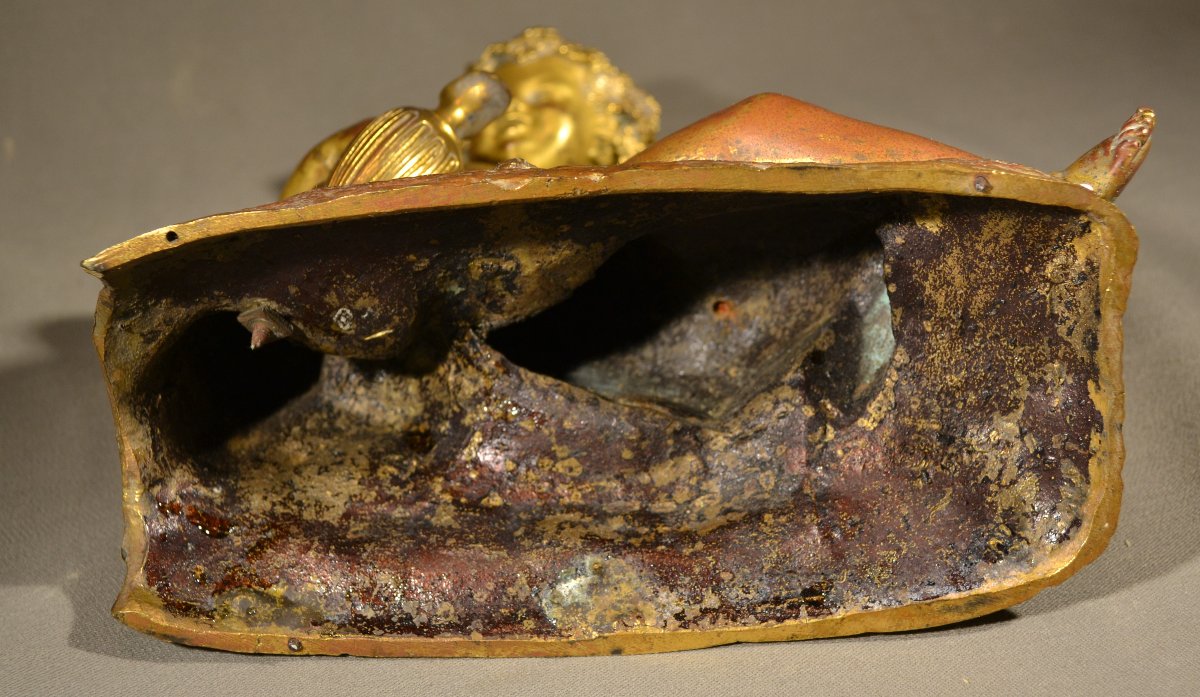 Statuette d'enfant bachique en bronze doré de style rocaille. France Paris 19° siècle.  -photo-8