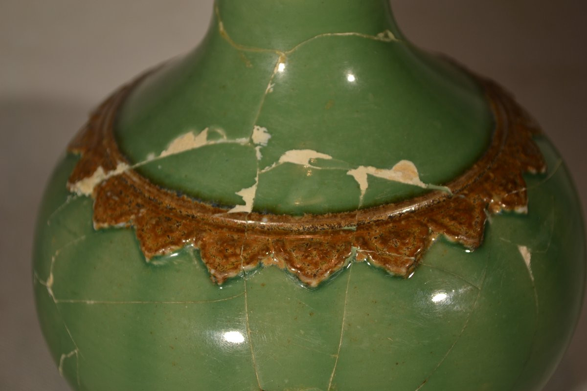 Vase en porcelaine émaillé vert et brun. Chine 18° siècle. Règne de Kangxi.-photo-3