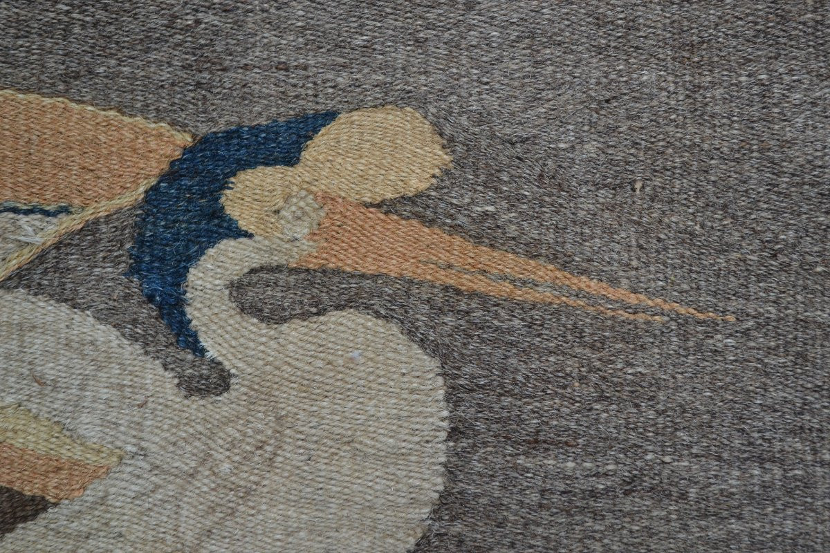 Tapisserie en laine à décor de grues. Chine 19° siècle. -photo-4