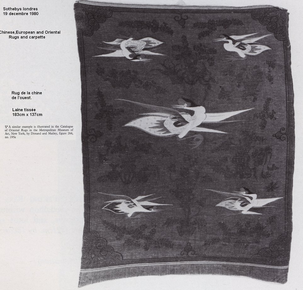 Tapisserie en laine à décor de grues. Chine 19° siècle. -photo-2
