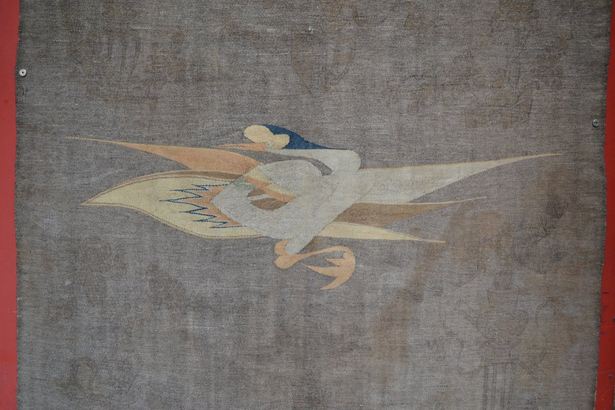Tapisserie en laine à décor de grues. Chine 19° siècle. -photo-5