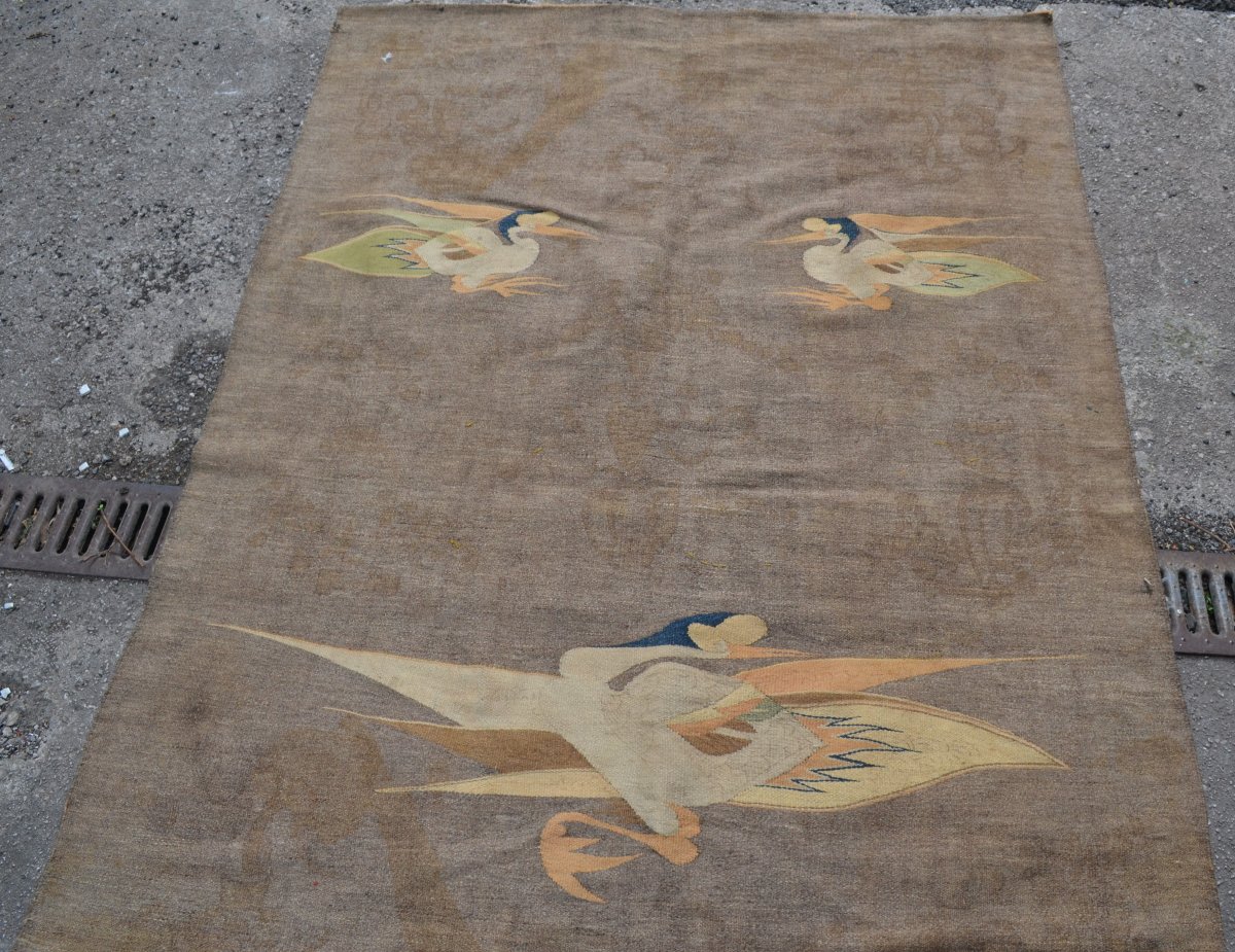 Tapisserie en laine à décor de grues. Chine 19° siècle. -photo-7