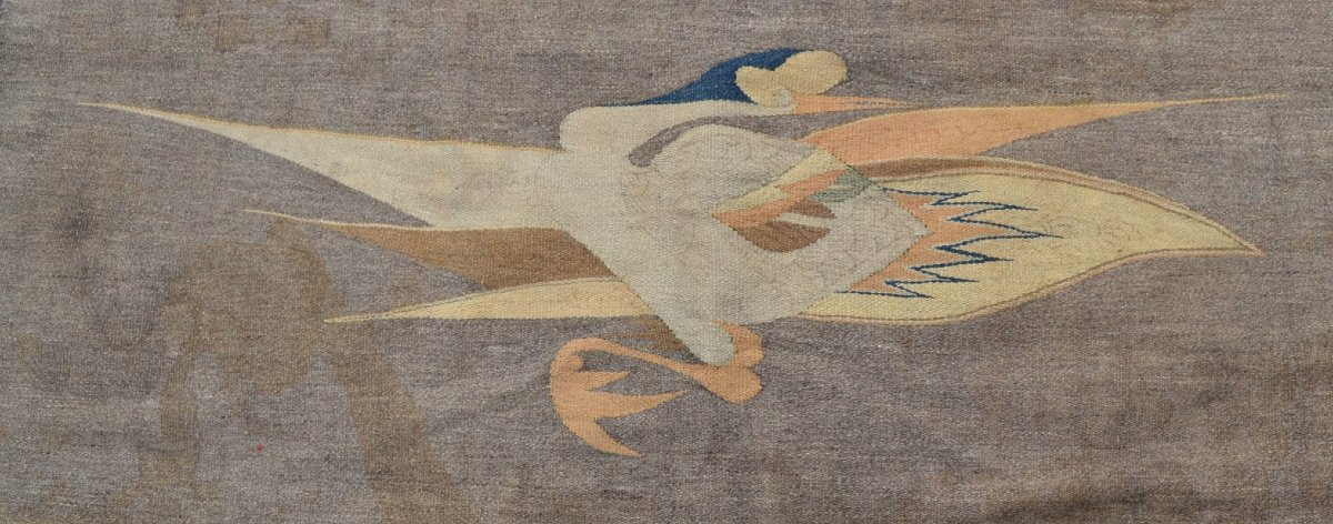Tapisserie en laine à décor de grues. Chine 19° siècle. -photo-8