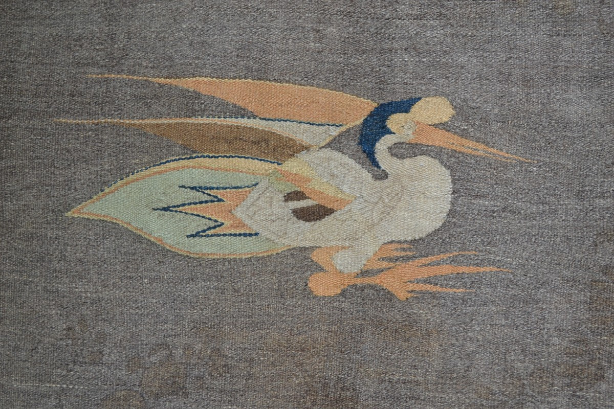 Tapisserie en laine à décor de grues. Chine 19° siècle. 