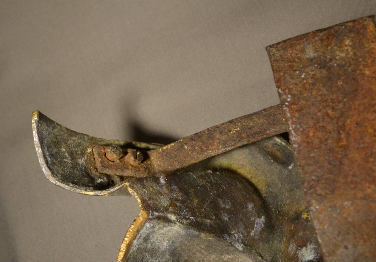 Paire de chenets en bronze doré, barre réglable. Style Rocaille. Epoque 19° siècle.  -photo-2