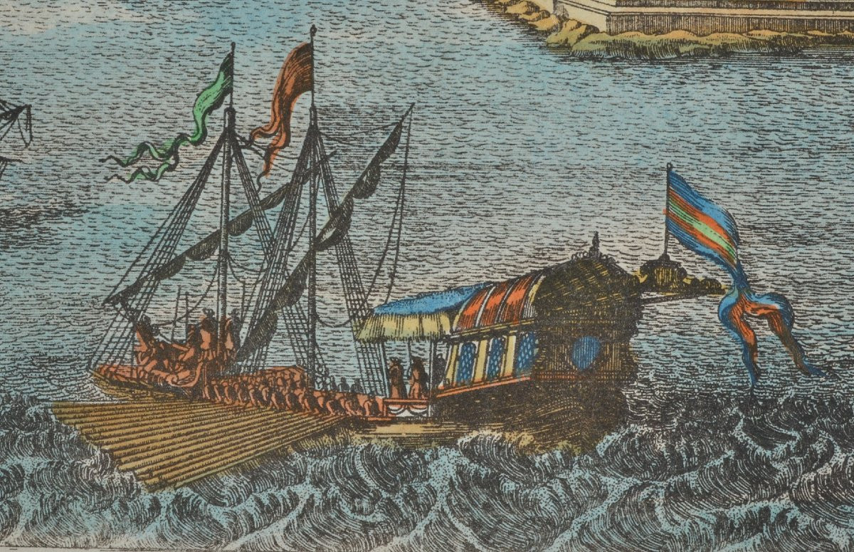 Colored Engraving, View Of Algiers By Aveline. France, Early 18th Century.-photo-3