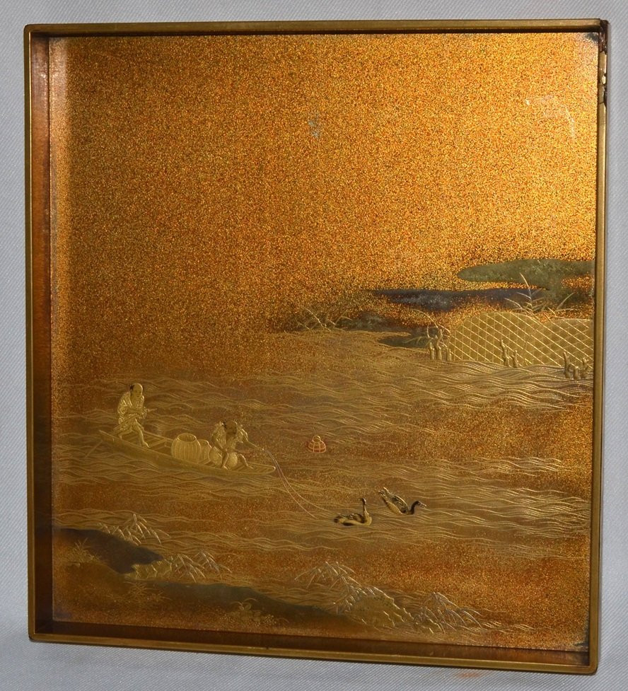 Ecritoire de lettré (suzuribako).Laque or et argent . Japon Edo.18° siècle. -photo-3