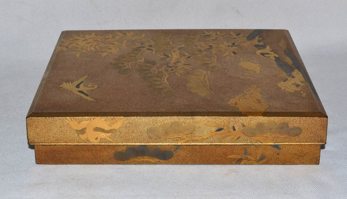 Ecritoire de lettré (suzuribako).Laque or et argent . Japon Edo.18° siècle. -photo-4