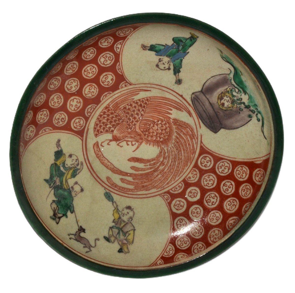Enameled Stoneware Dish. Japan Kutani Kilns 19th Century.