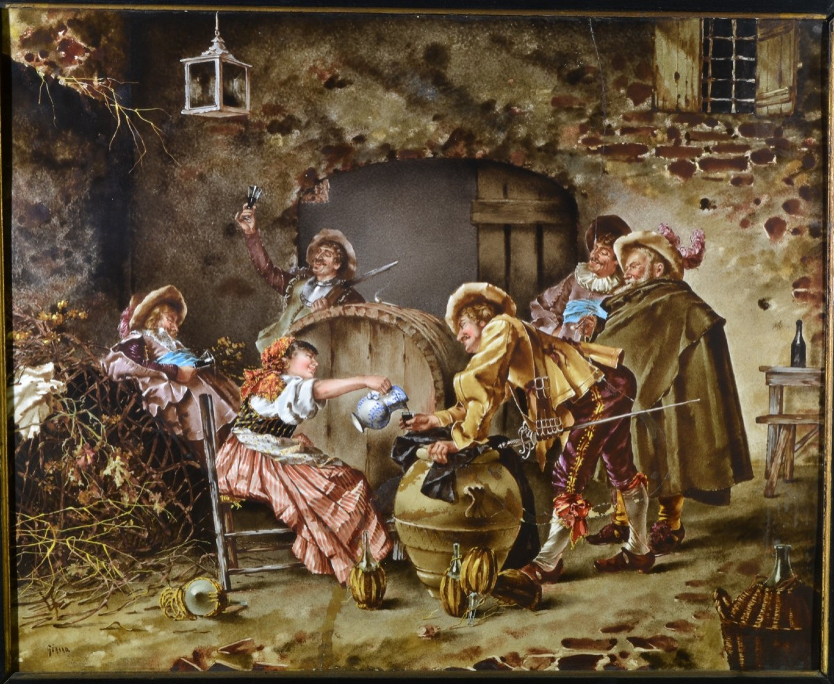 Grande plaque de porcelaine dure peinte à la main par Bernard. France 19°siècle.