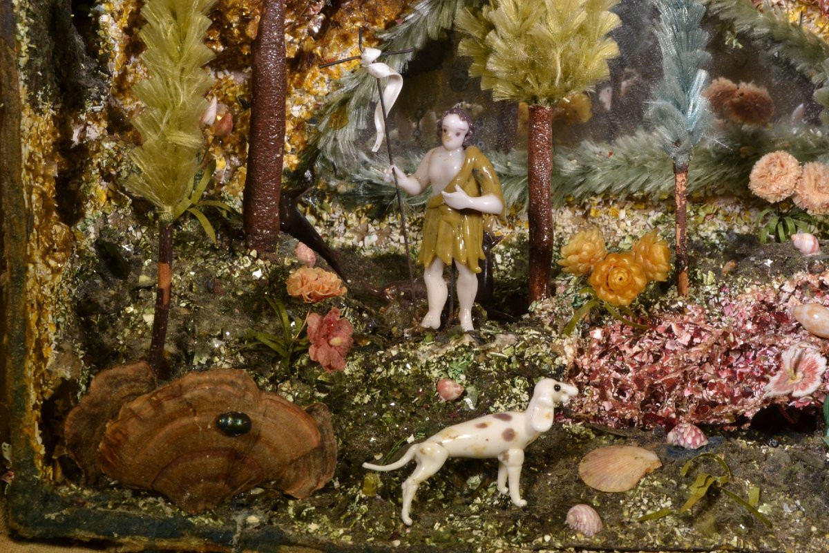 Diorama en verre filé. St François prêchant les animaux. Nevers XVIIIe siècle.  -photo-2
