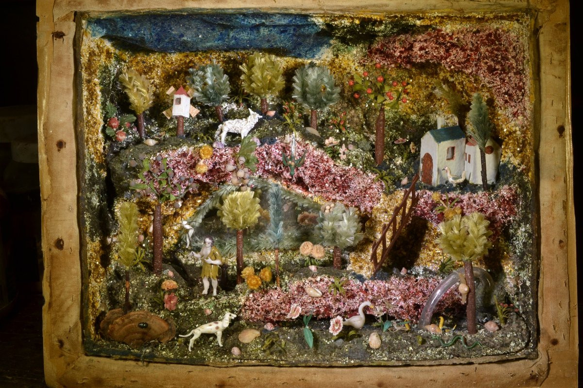 Diorama en verre filé. St François prêchant les animaux. Nevers XVIIIe siècle.  -photo-3