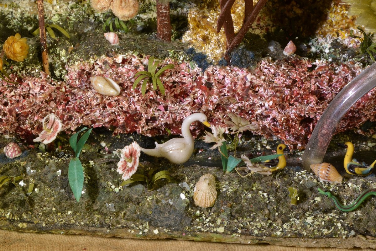 Diorama en verre filé. St François prêchant les animaux. Nevers XVIIIe siècle.  -photo-4