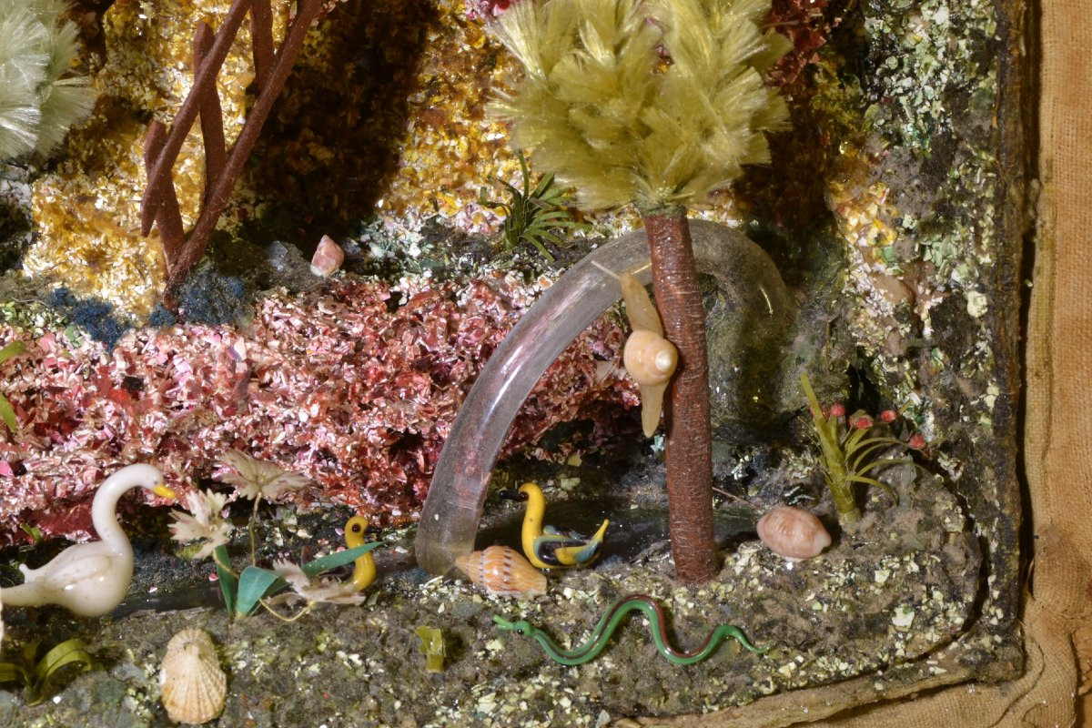 Diorama en verre filé. St François prêchant les animaux. Nevers XVIIIe siècle.  -photo-8