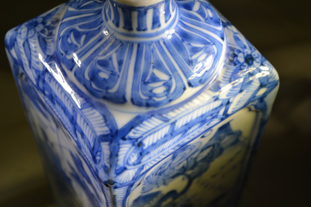  Porcelain Bottle With Cobalt Blue Decoration On A White Background, China, 17th Century. Transitional Period.-photo-1