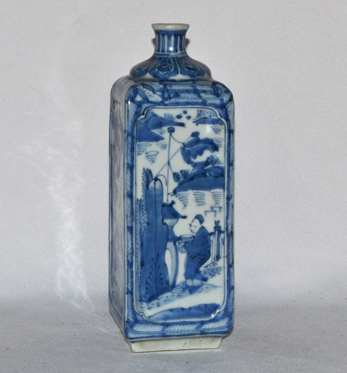  Porcelain Bottle With Cobalt Blue Decoration On A White Background, China, 17th Century. Transitional Period.-photo-2