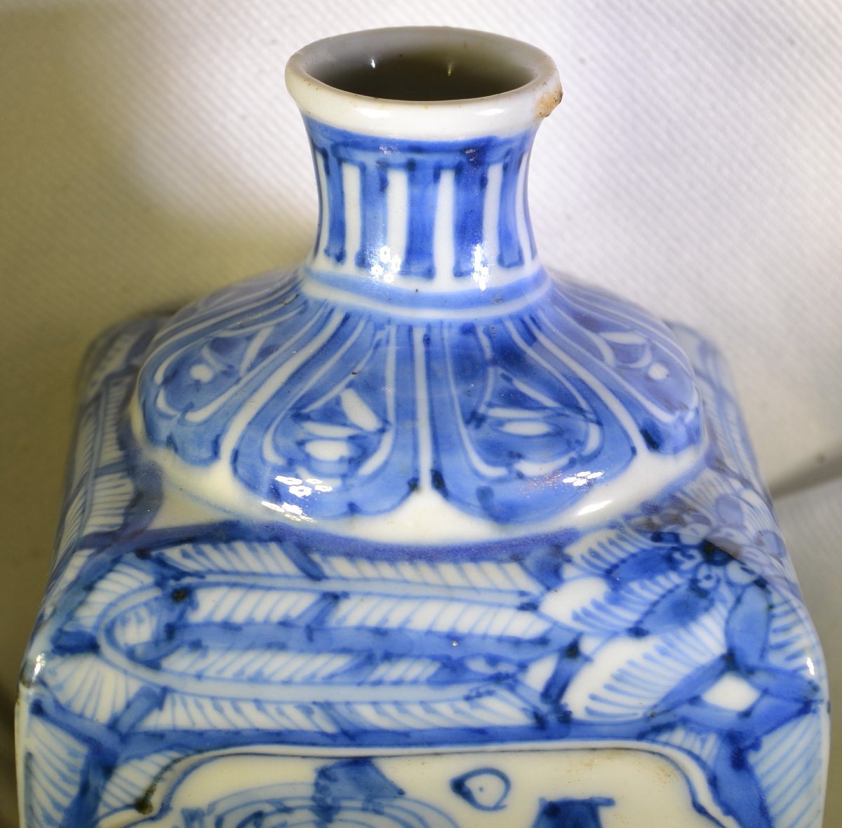  Porcelain Bottle With Cobalt Blue Decoration On A White Background, China, 17th Century. Transitional Period.-photo-4
