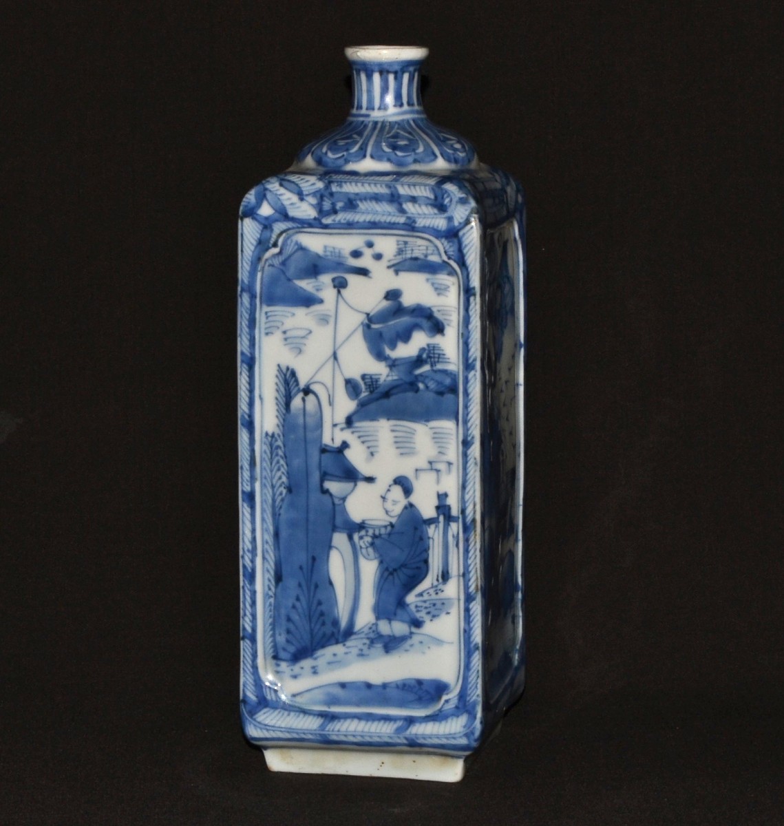  Porcelain Bottle With Cobalt Blue Decoration On A White Background, China, 17th Century. Transitional Period.