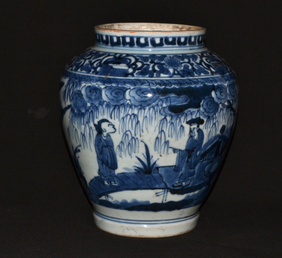 Jarre en porcelaine décor bleu de cobalt. Fours d'Arita Japon 17° siècle vers 1650.-photo-2