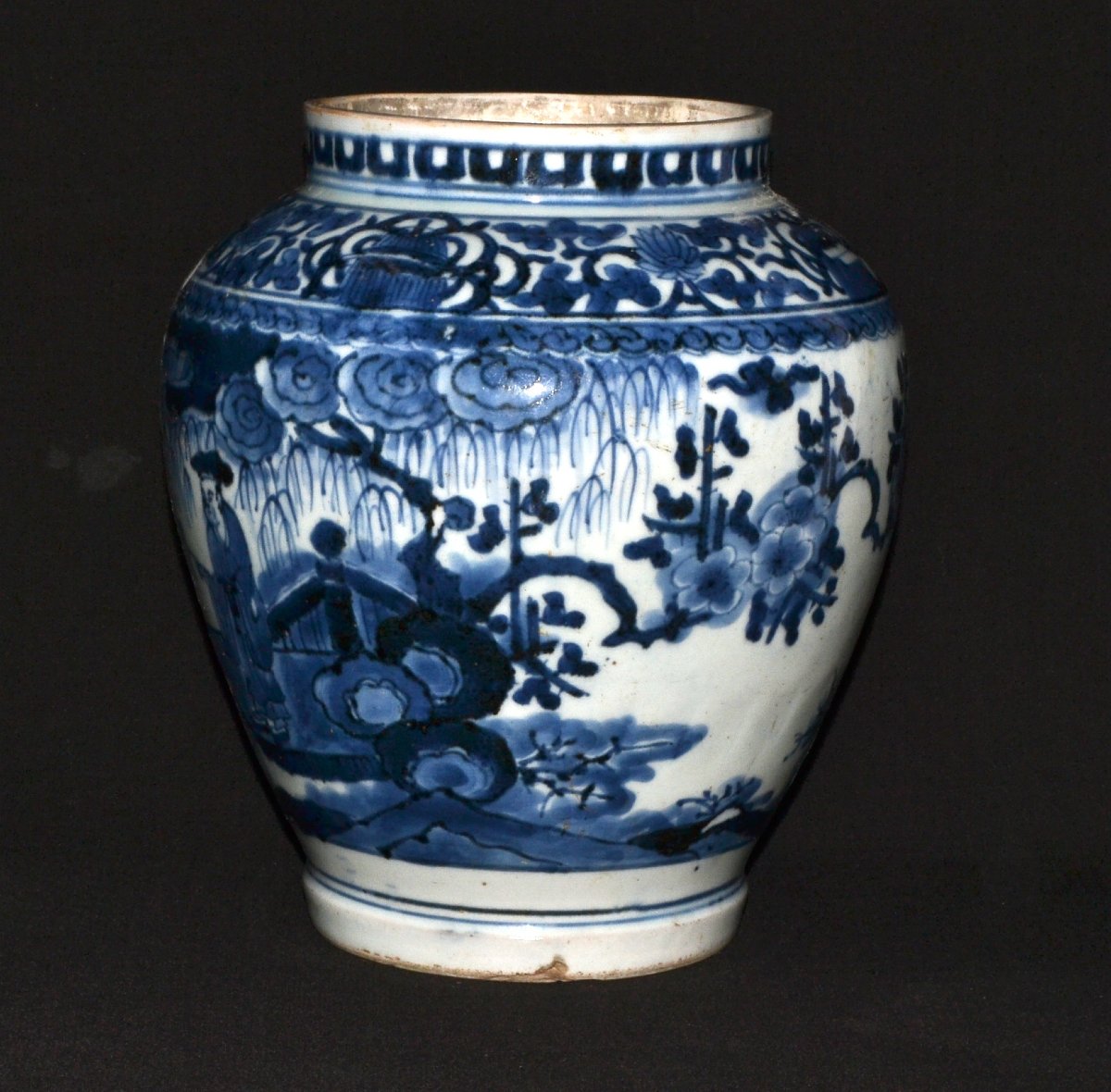 Jarre en porcelaine décor bleu de cobalt. Fours d'Arita Japon 17° siècle vers 1650.-photo-3