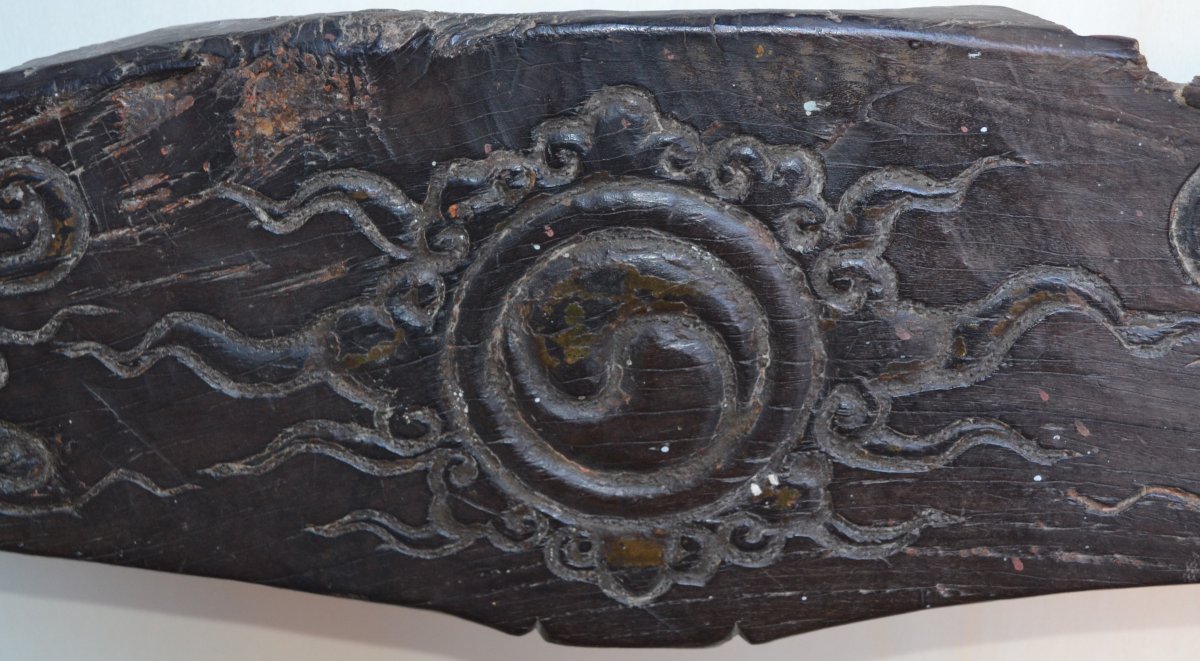 Wooden Piece Carved With Dragons. China, Ming Period Or Earlier.  -photo-2