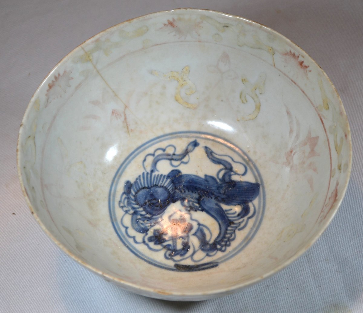 Bol en porcelaine décor bleu de cobalt et émaillé. Chine ou Vietnam 16°siècle.-photo-4