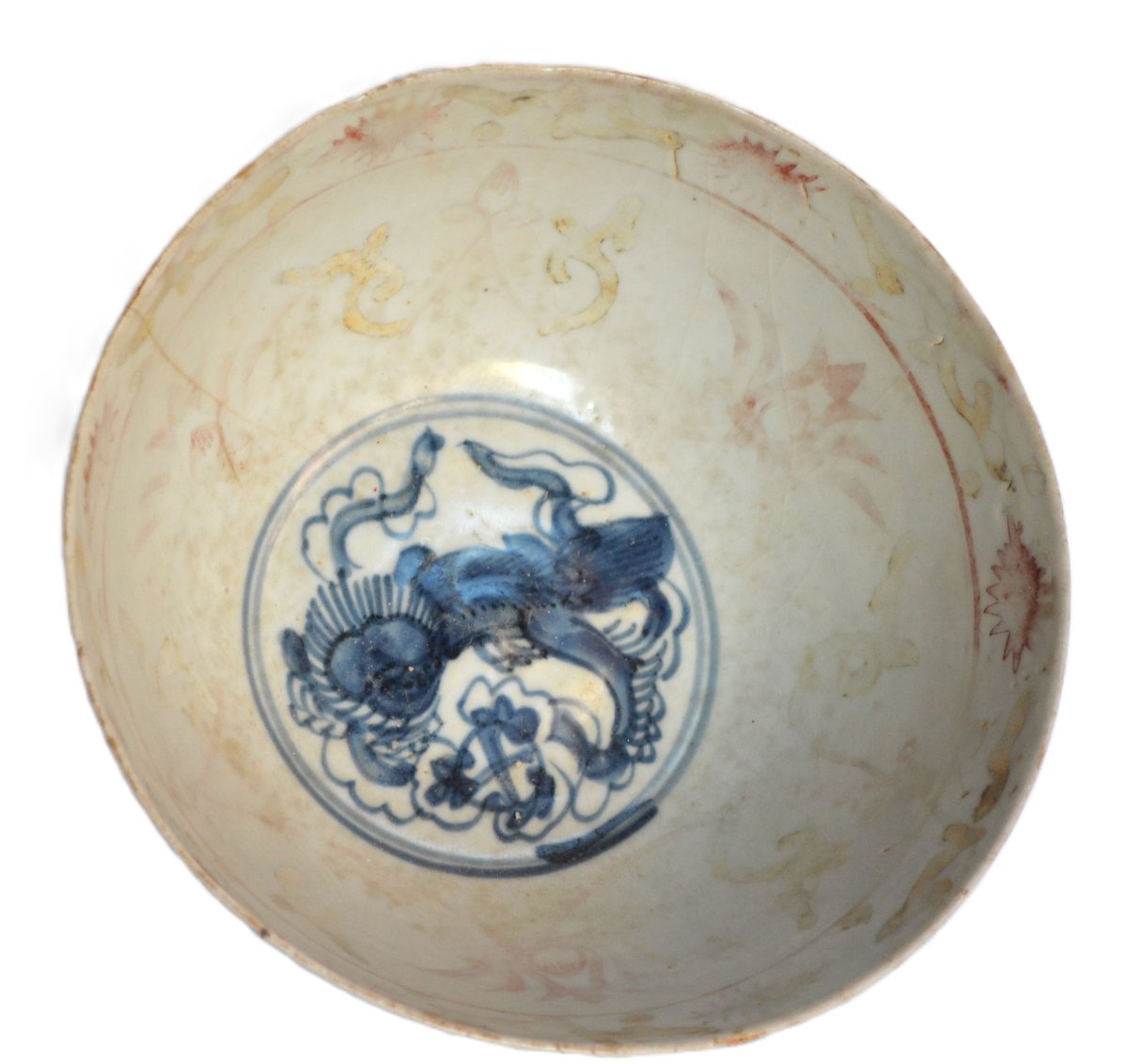 Bol en porcelaine décor bleu de cobalt et émaillé. Chine ou Vietnam 16°siècle.
