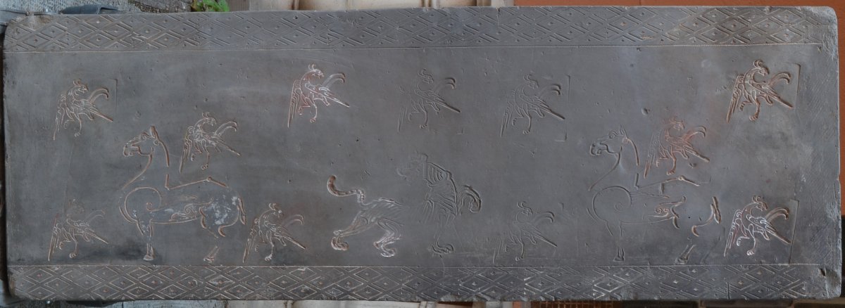 Plaque en terre cuite gravée d'animaux. Chine époque Han.  1° siècle avant JC.-photo-4