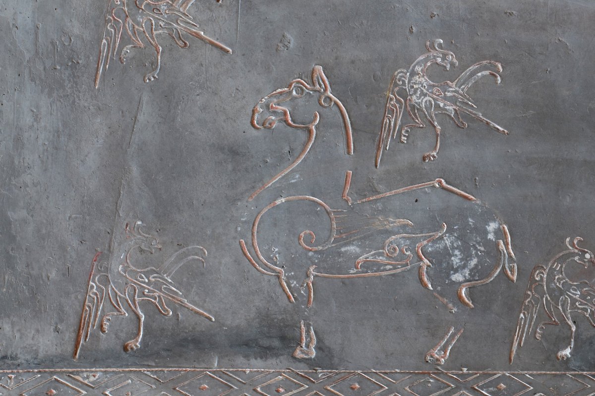 Plaque en terre cuite gravée d'animaux. Chine époque Han.  1° siècle avant JC.-photo-6