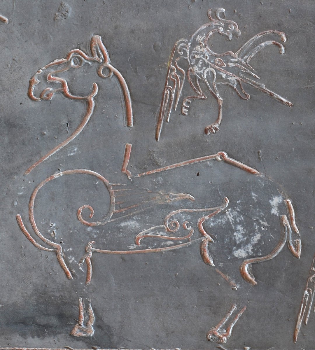 Plaque en terre cuite gravée d'animaux. Chine époque Han.  1° siècle avant JC.
