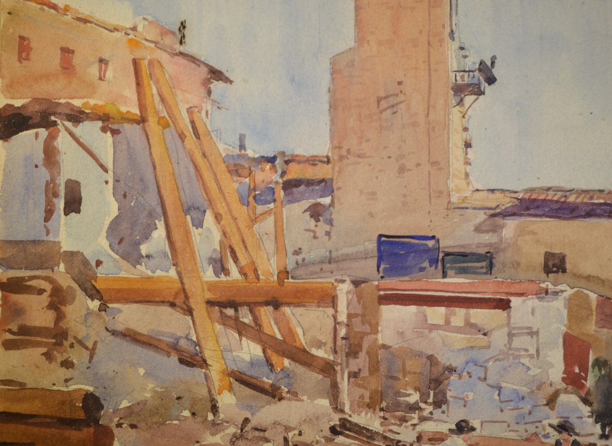 2 Aquarelles représentant la catastrophe de 1887 sur la Riviera de Nice à Impéria. -photo-2