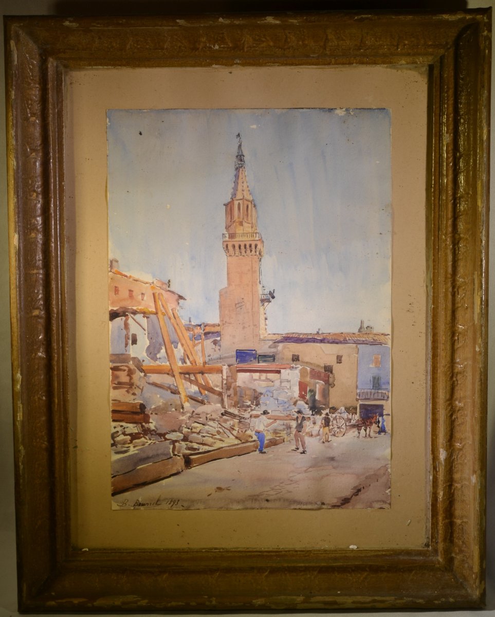 2 Aquarelles représentant la catastrophe de 1887 sur la Riviera de Nice à Impéria. -photo-2