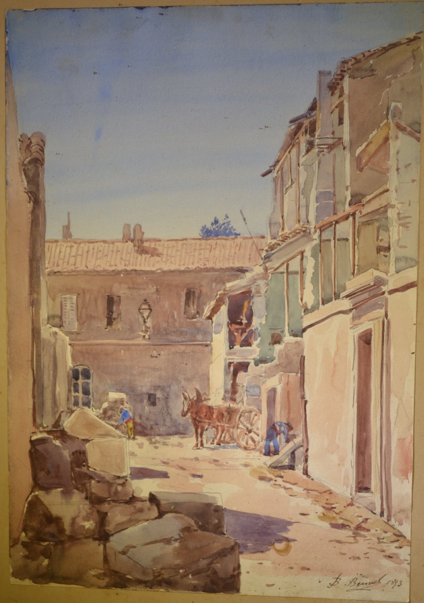 2 Aquarelles représentant la catastrophe de 1887 sur la Riviera de Nice à Impéria. -photo-3