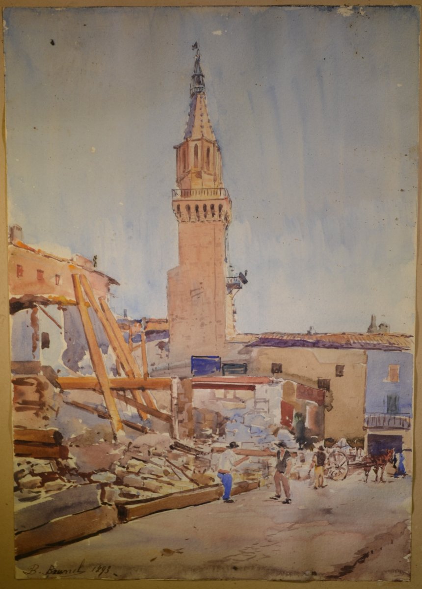 2 Aquarelles représentant la catastrophe de 1887 sur la Riviera de Nice à Impéria. 
