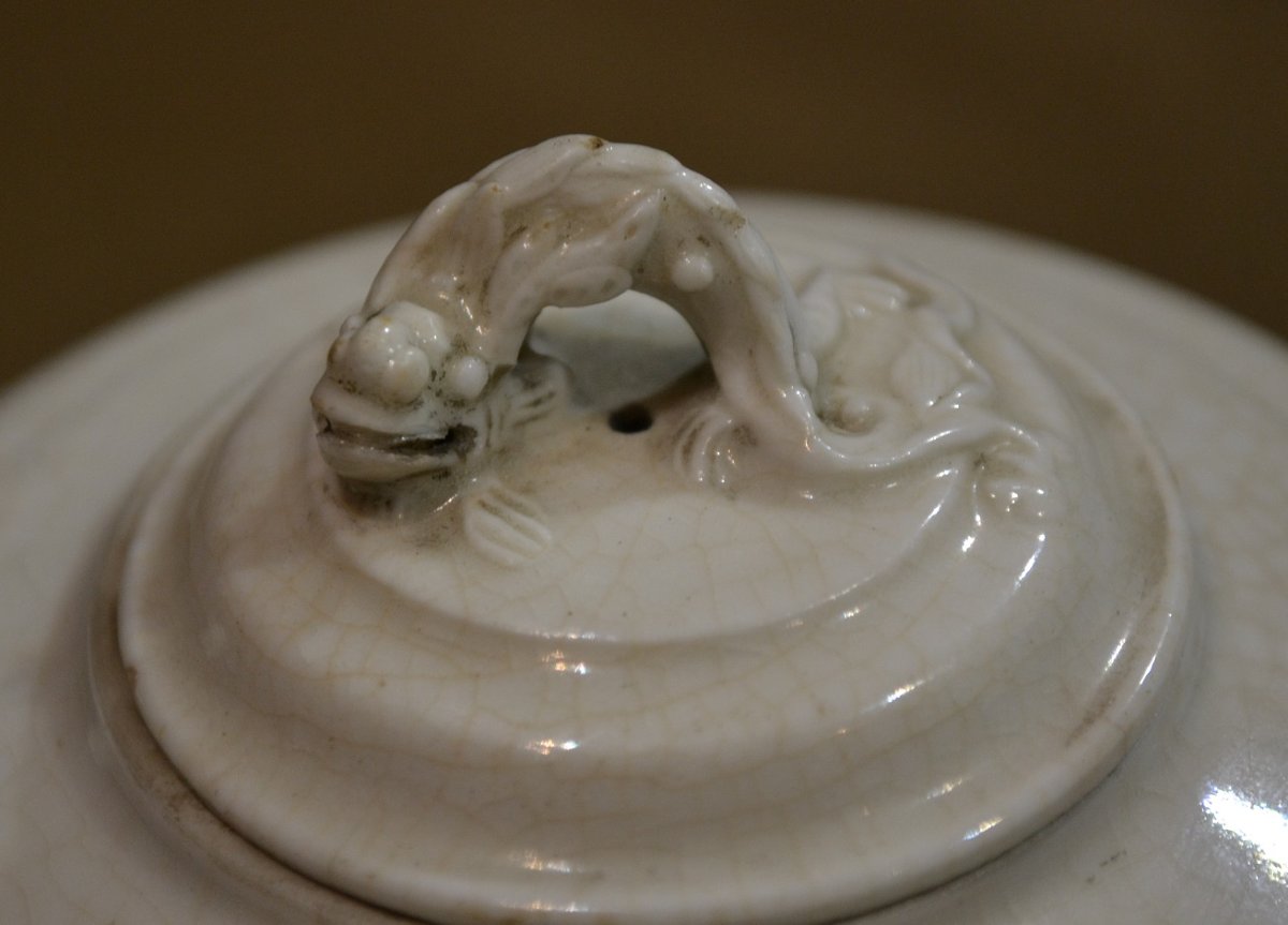 Théière en porcelaine craquelée, oiseau et dragons. Chine 18° siècle. -photo-2