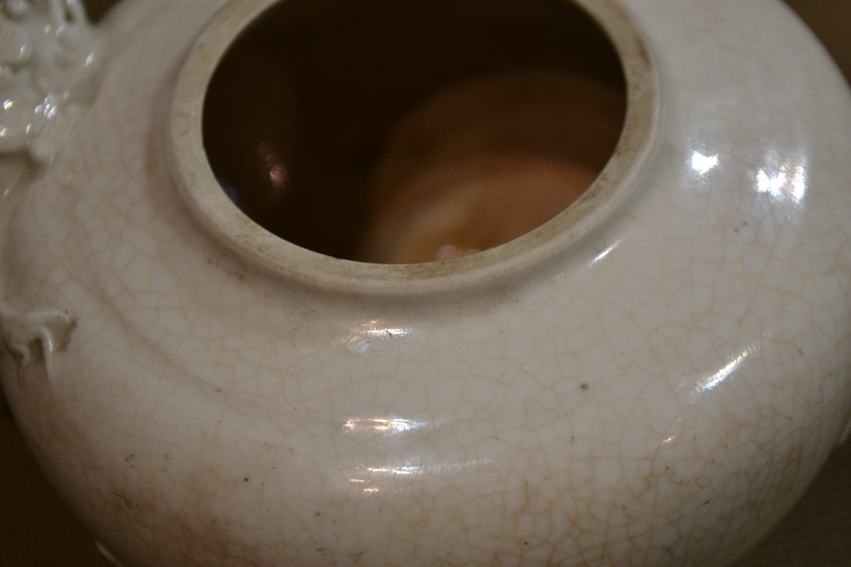 Théière en porcelaine craquelée, oiseau et dragons. Chine 18° siècle. -photo-5