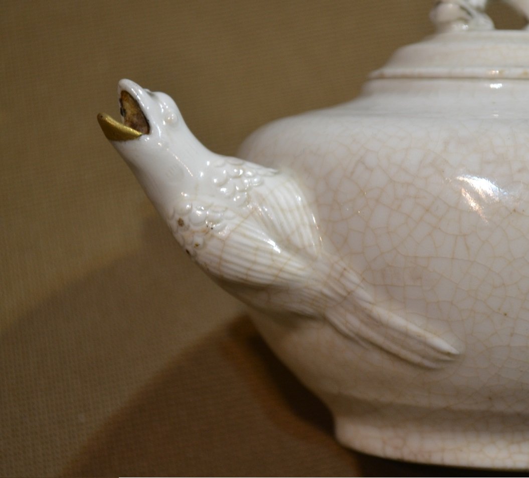 Théière en porcelaine craquelée, oiseau et dragons. Chine 18° siècle. -photo-7