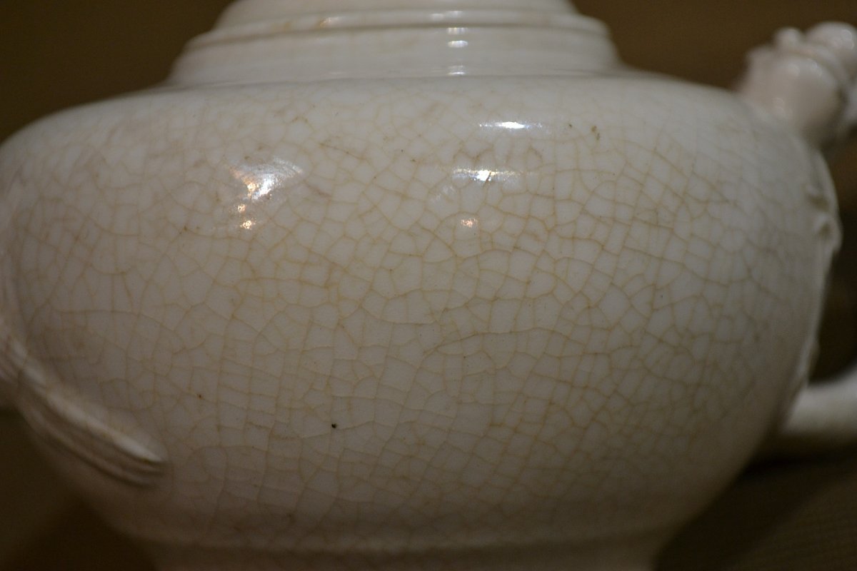 Théière en porcelaine craquelée, oiseau et dragons. Chine 18° siècle. -photo-8