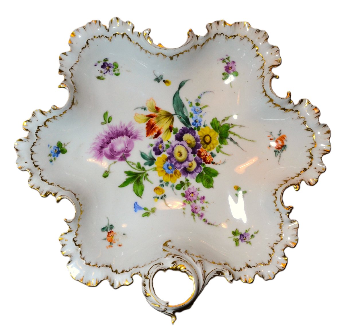 Porcelain Candy Dish Decorated By Richard Klemm. Meissen And Dresden, 19th Century.  