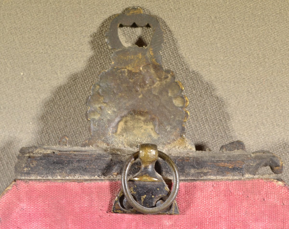 Portraits de Marie et Jésus, verre églomisé (fixé).Cadre bois et bronze doré.17° siècle.-photo-4