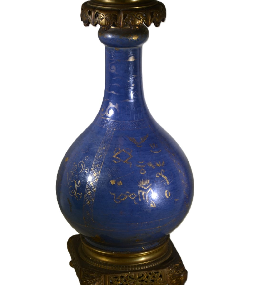 Porcelain Vase, Powder-blue With Gold Decoration. China, 18th Century. Kangxi Reign.