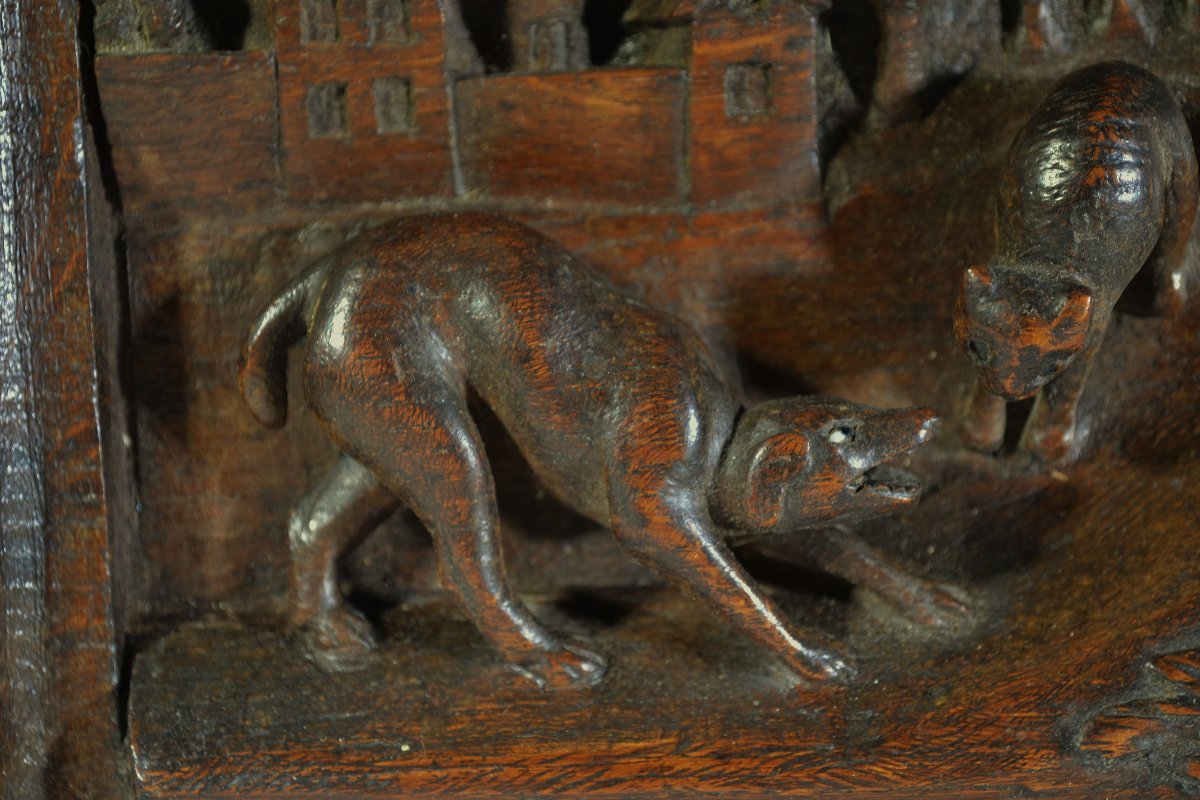 Wooden Panel Carved With A Dog And A Cat. Europe, 18th Century. -photo-4