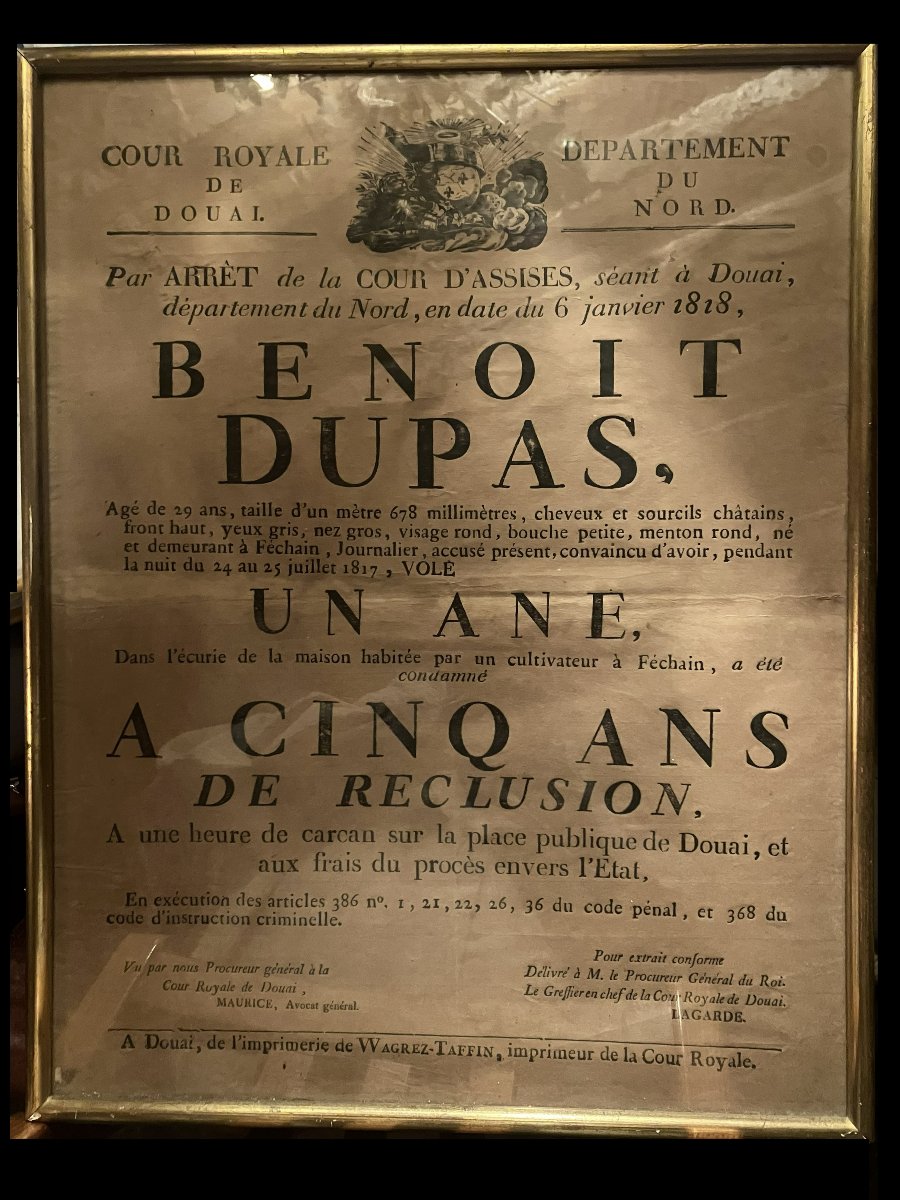 Court Notice – Royal Court Of Douai, 1818. France, Restoration Period.