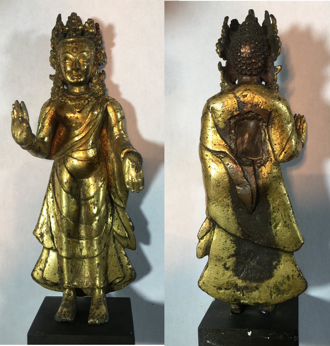 Bodhisattva en bronze doré. Népal ou Tibet, 16°siècle ou avant.  -photo-2