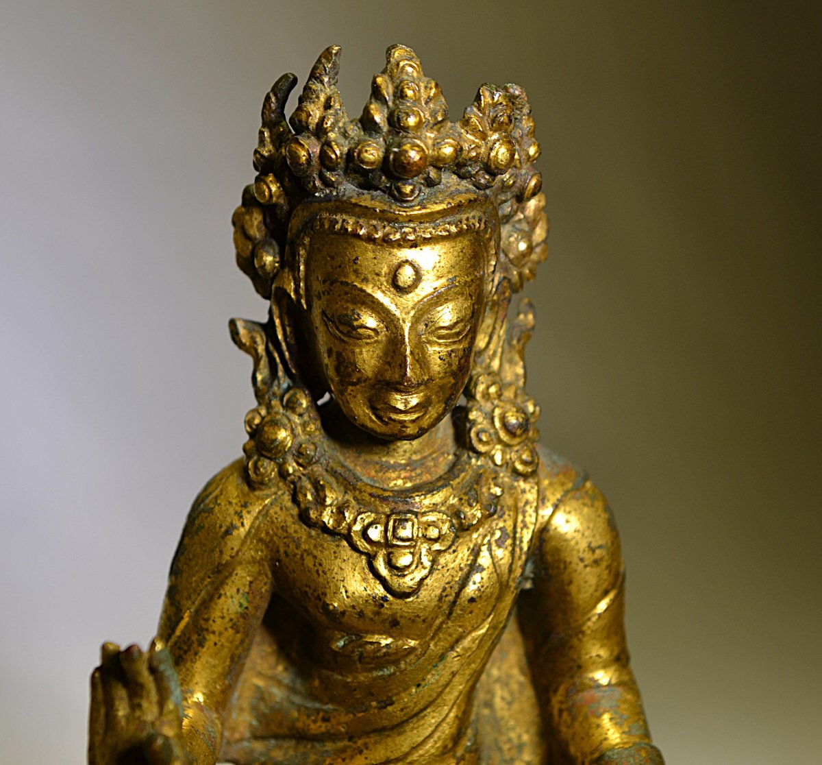 Bodhisattva en bronze doré. Népal ou Tibet, 16°siècle ou avant.  -photo-4