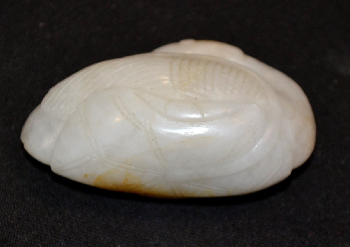 Oie en Jade blanc. Pendentif . Asie, Chine 18°siècle ou avant.-photo-1