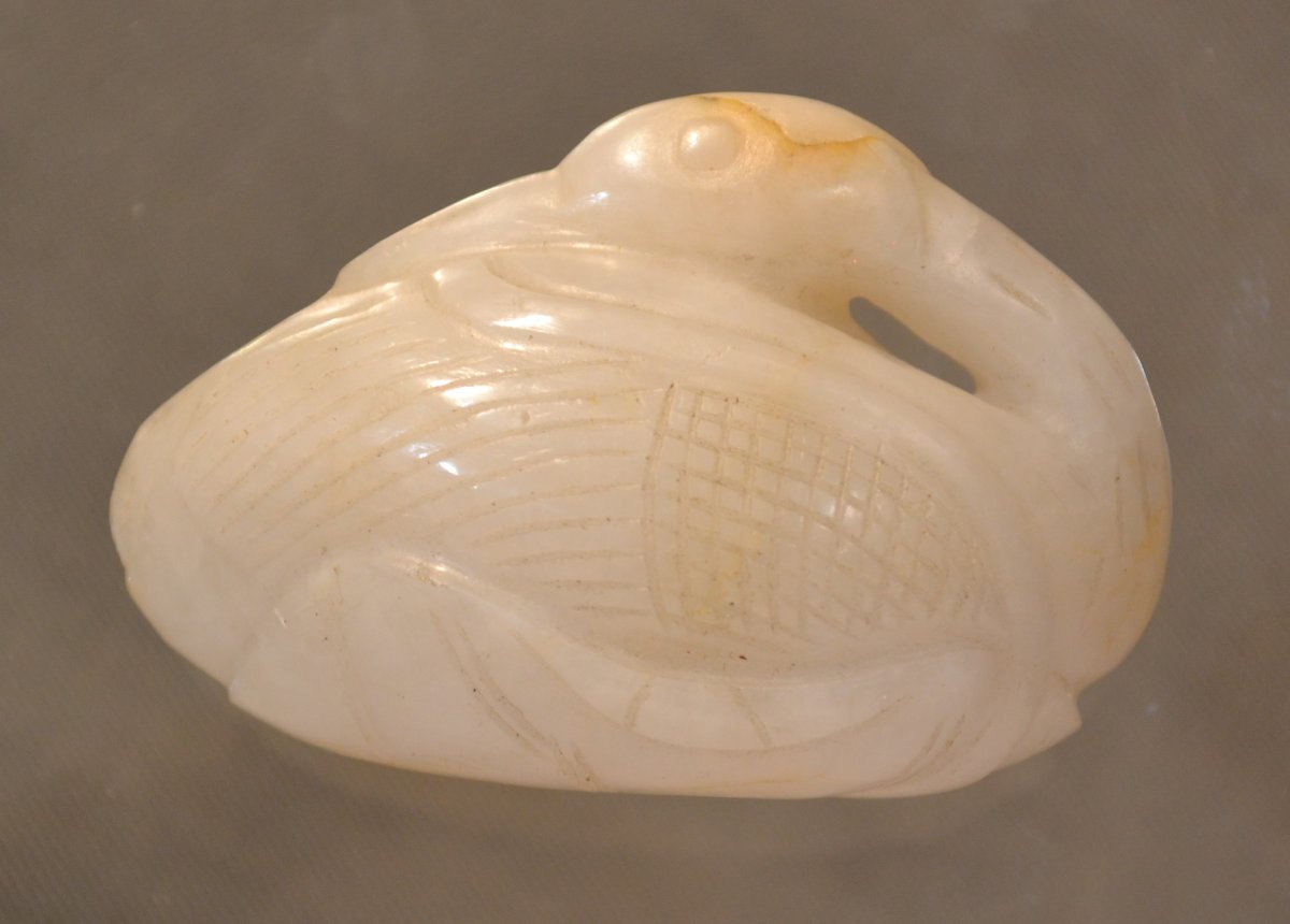 Oie en Jade blanc. Pendentif . Asie, Chine 18°siècle ou avant.-photo-2